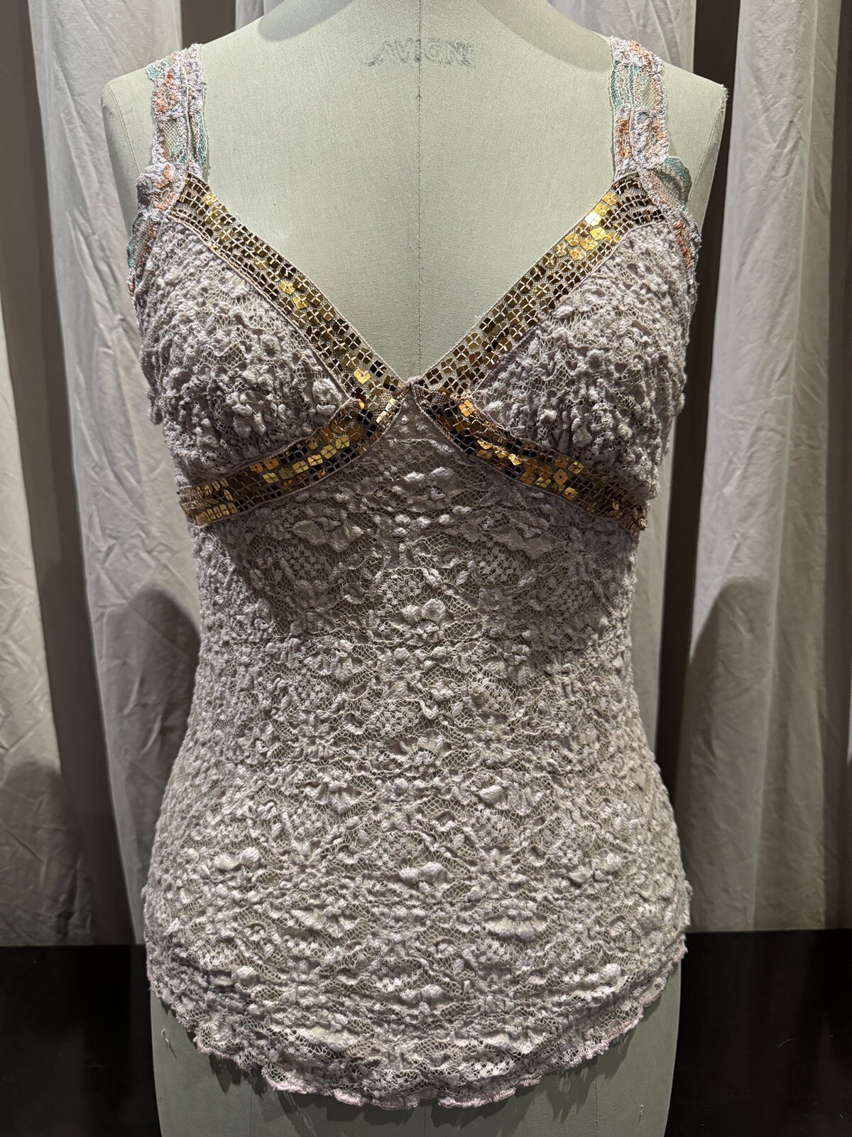 Vintage Ann Ferriday Stock Pucker Stretch Lace And Sequin Cami M