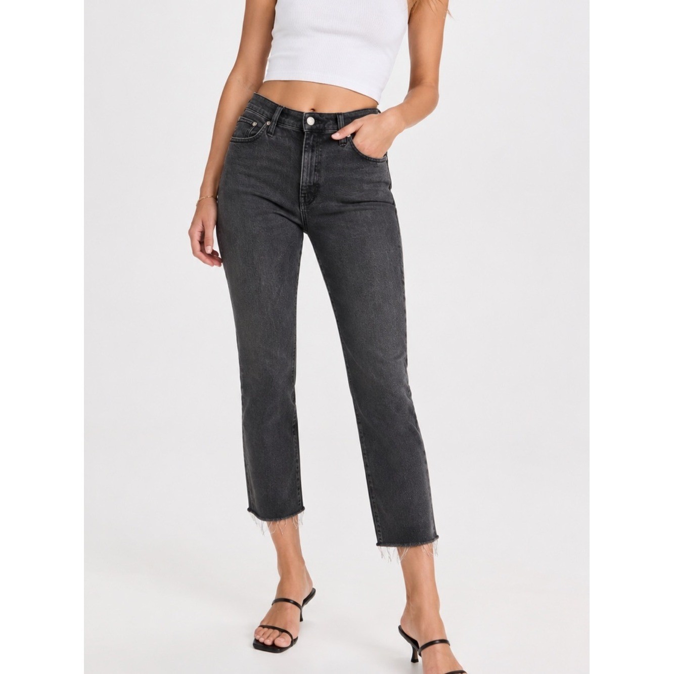 Madewell The Perfect Vintage Jean Fade Black Charcoal Gray Distress Raw Hem (32)