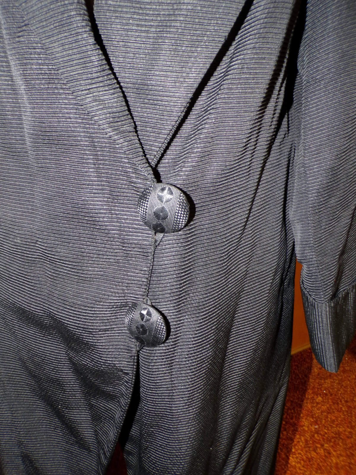 Antique Faille Black Opera Coat Satin Lining Bust 46&Prime;