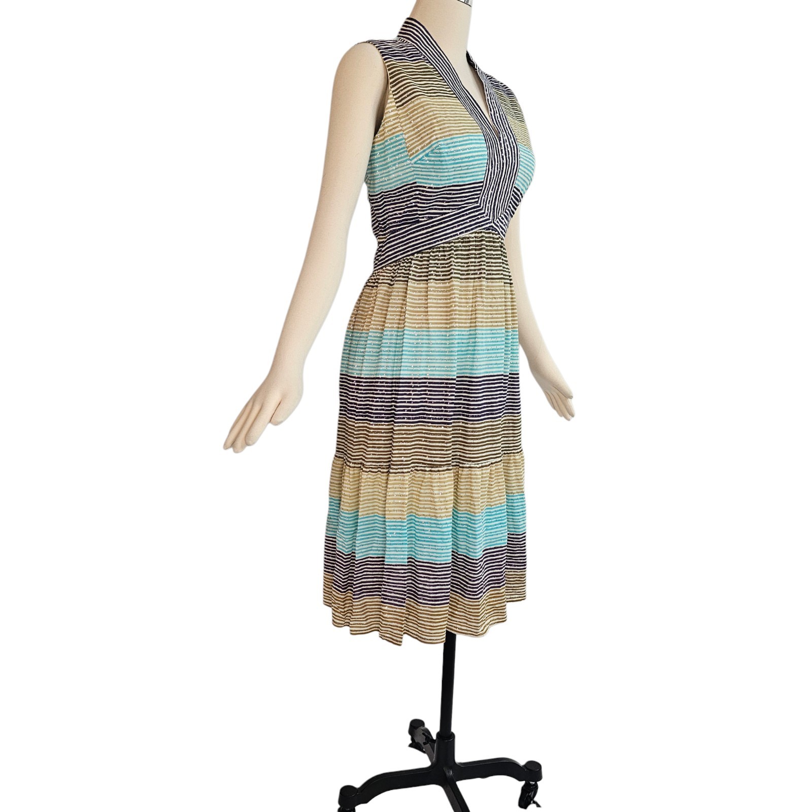 Vintage 1960s 70s Dress Sundress Striped Tiered Young Dimensions Romantica