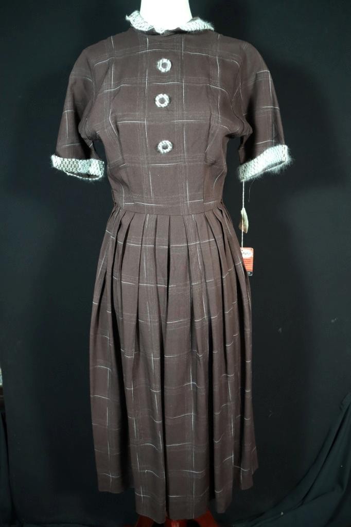Vintage Deadstock 1950&rsquo;s Brown Gabardine Dress With Original tags Size 2+
