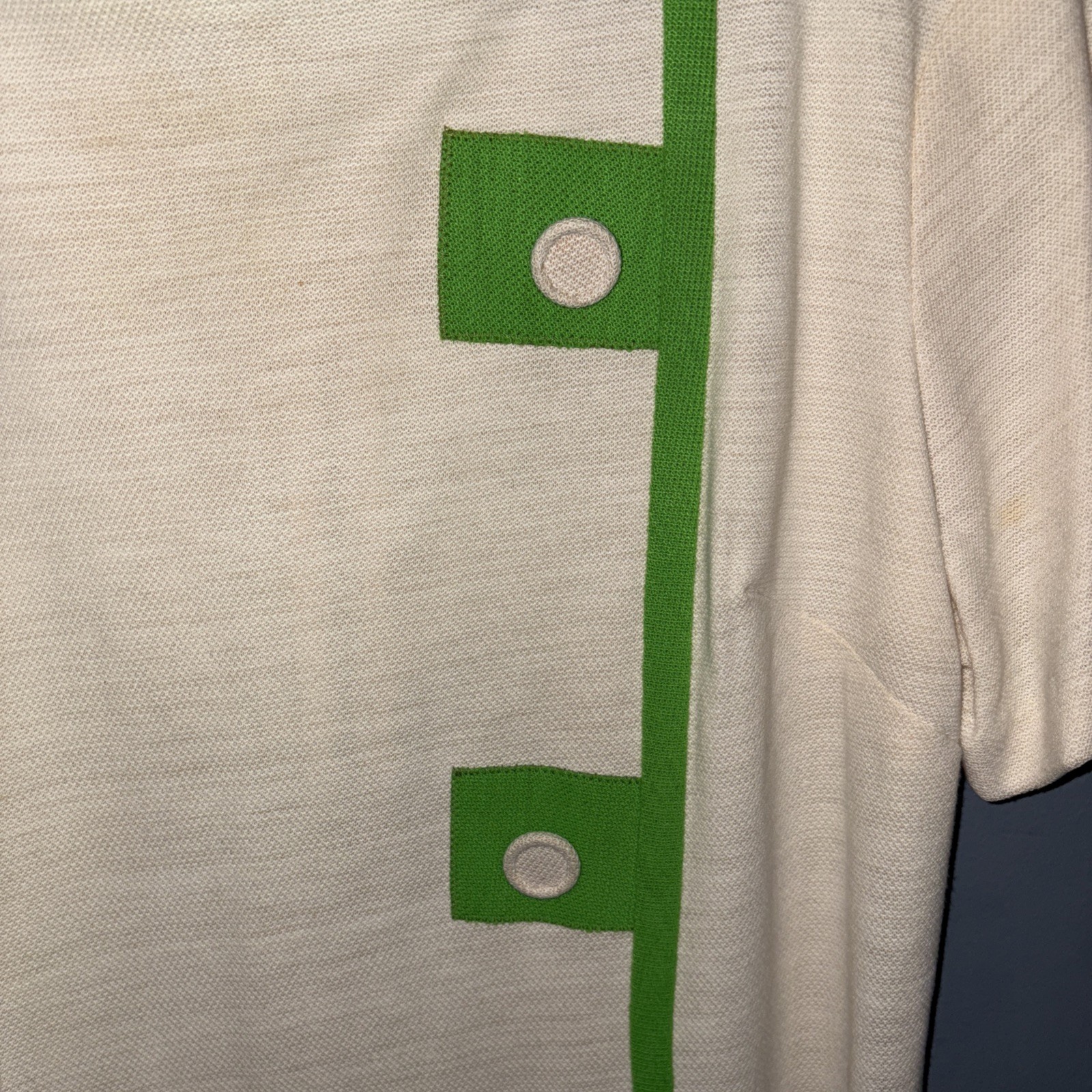 Vintage 1960’s Mod Style Knit Shift Dress Cream & Lime Green Size 16