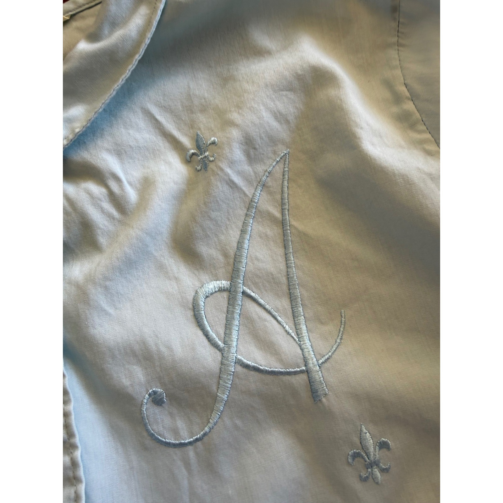 Vintage Kodel Blue Embroidered Initial A Monogram Peter Pan Collar Shirt 38