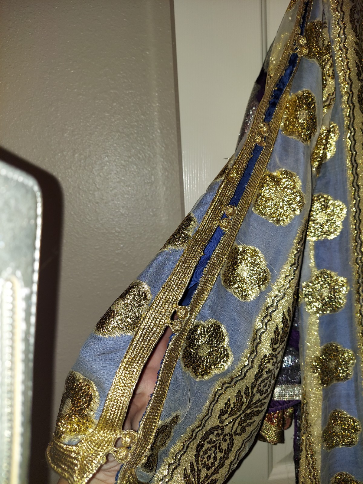 Gorgeous Vintage Moroccan Blue Silk Caftan Heavy Gold Embroidery 1960&rsquo;s
