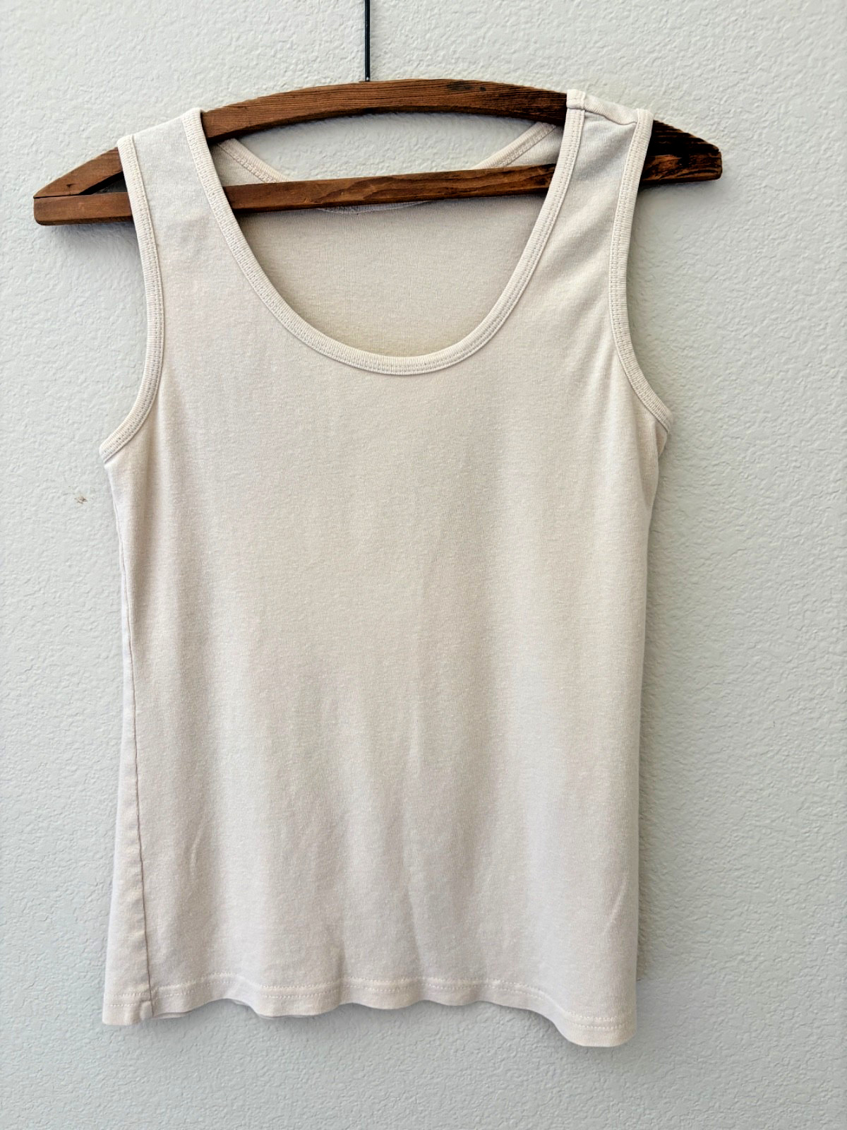 Vintage 80s 90s Thin Natural Cream Cotton Tank Top Blank S/M Minimalist Prarie