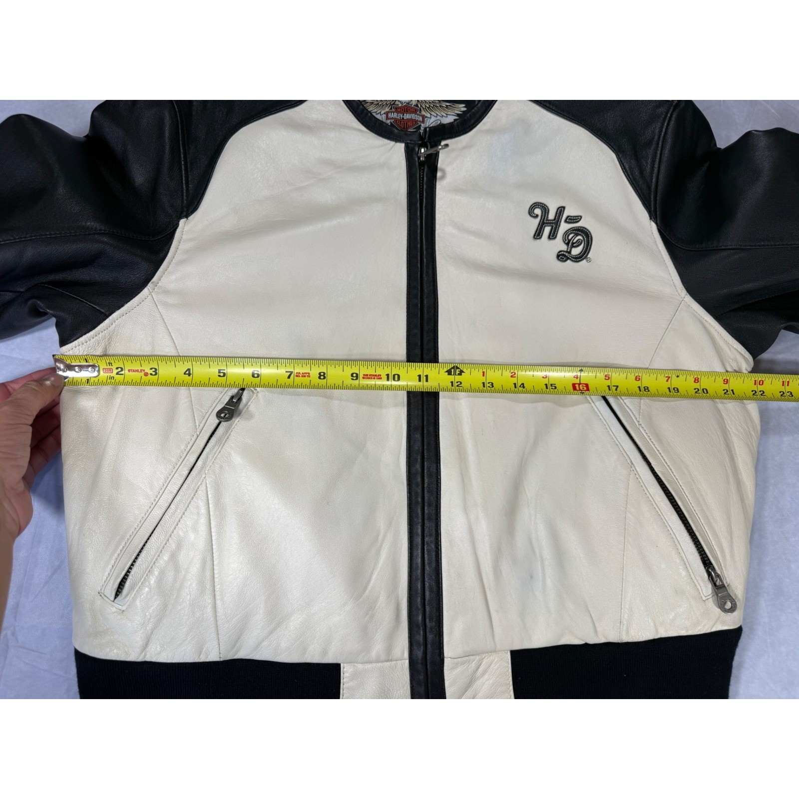 Harley-Davidson Bomber Jacket Womens XL White Leather Vintage Biker Moto Outdoor