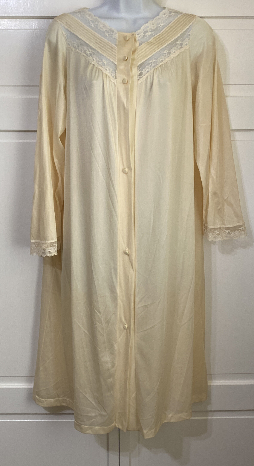 Vintage San Souci Nylon Short Nightgown Robe Day Dress Yellow 3/4 Sleeve Medium