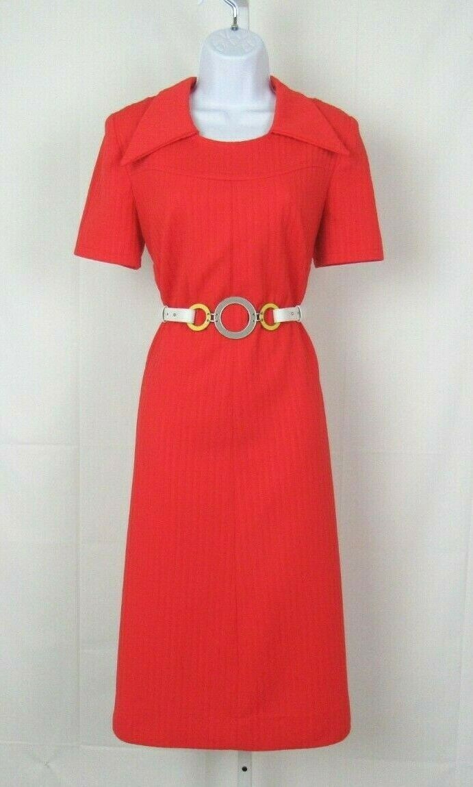 VTG 1950s JONATHAN LOGAN RED ORANGE DRESS & ENAMEL BELT