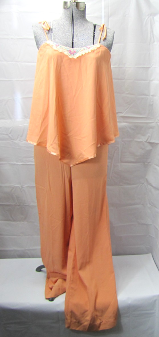 YOUNG EDWARDIAN by Arpeja 1970&rsquo;s Peach Bohemian Jumpsuit Floral Lace One Piece