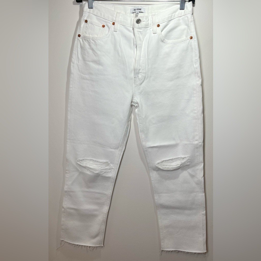NWT RE/DONE Jeans Women&rsquo;s Size 29 Originals 70s Stove Pipe in White Destroyed