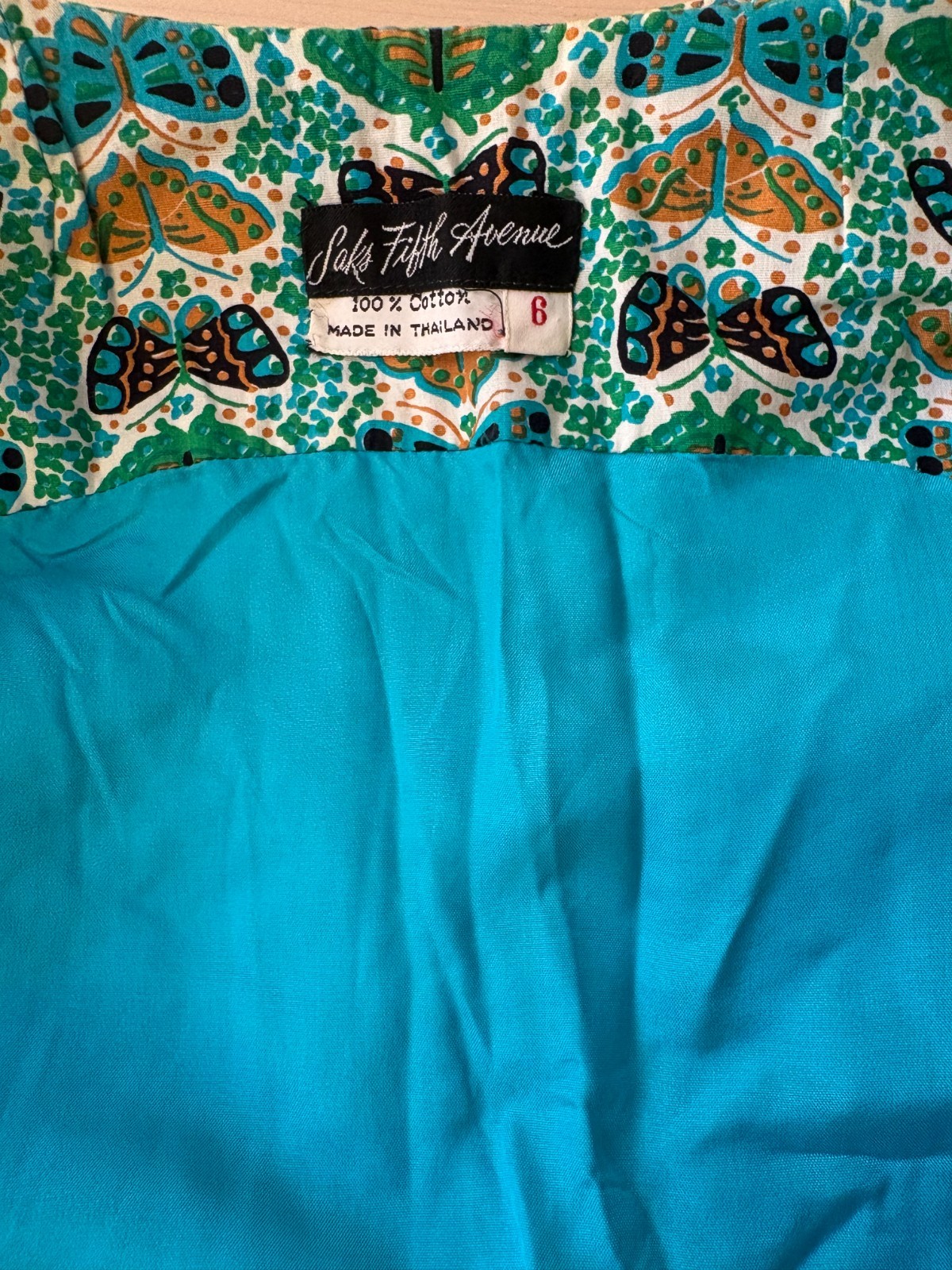 VTG Saks Fifth Avenue Butterfly Print 4 Pc Set Blouse, Long Vest, Shorts, Belt