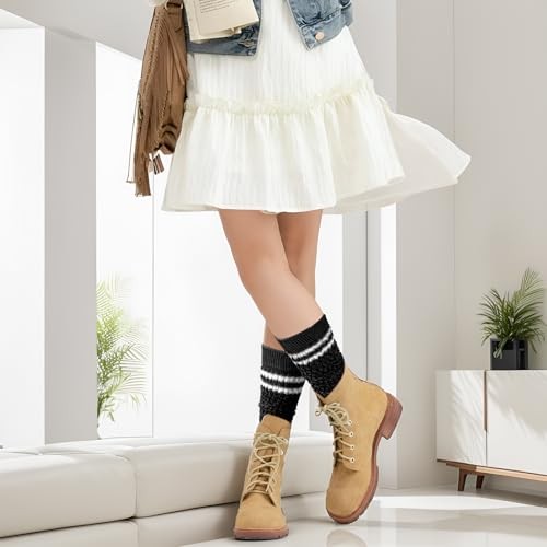 Slouch Socks Striped Slouch Scrunch Socks for Women Girls 90s Standard Black