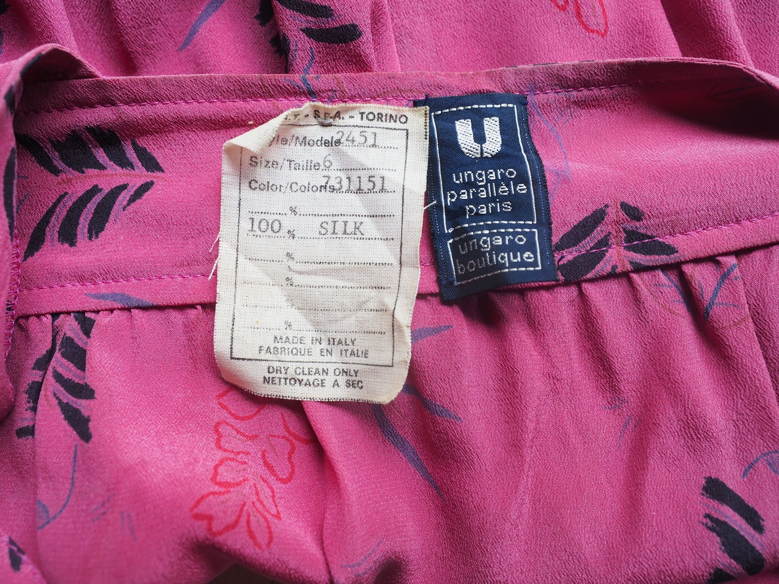Vintage Ungaro Parallele Paris Ungaro Boutique 100% Silk Crop Top Italy Pink 6