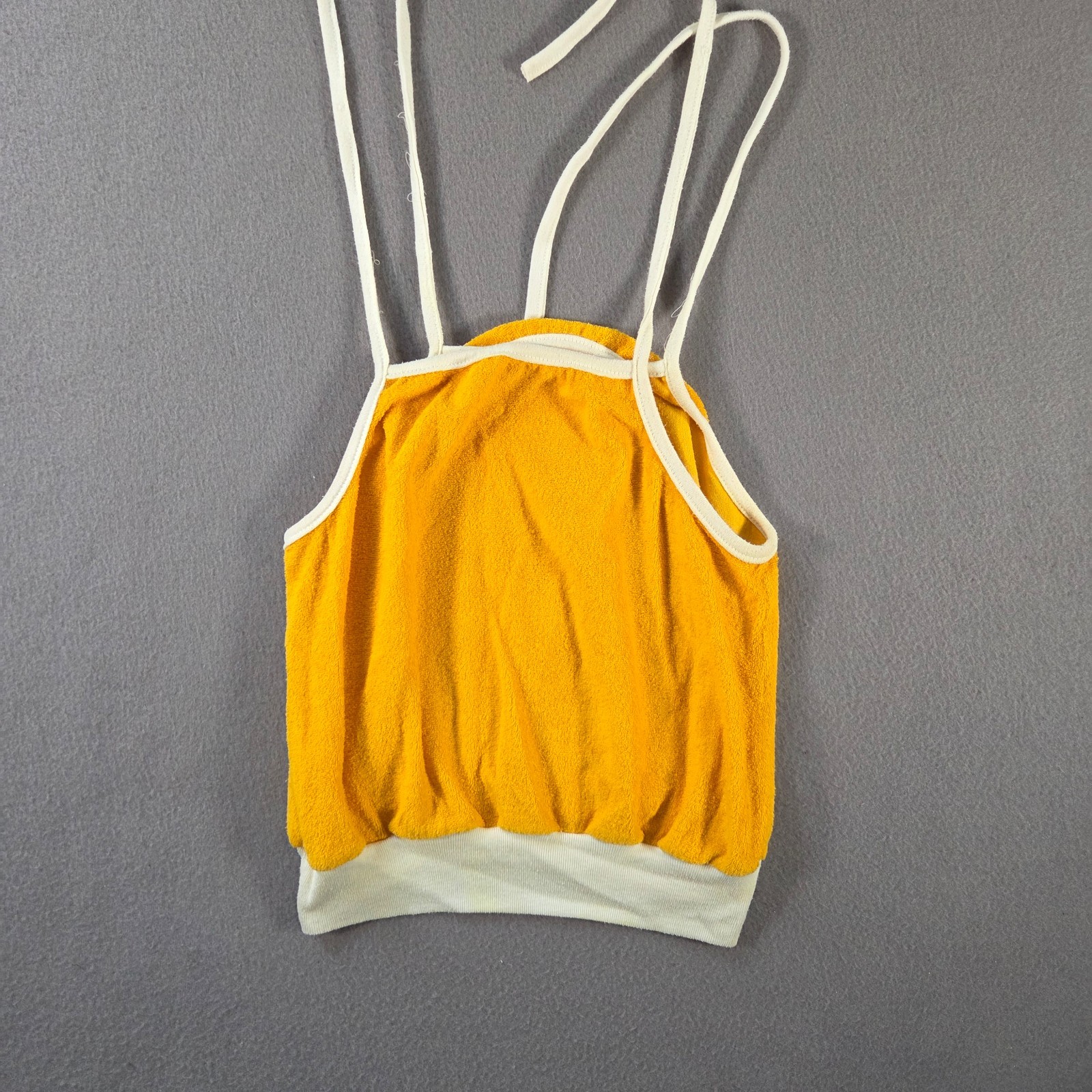 Vintage Sears Top Womens Small Yellow Terry Cropped Tank Heart Spaghetti Strap