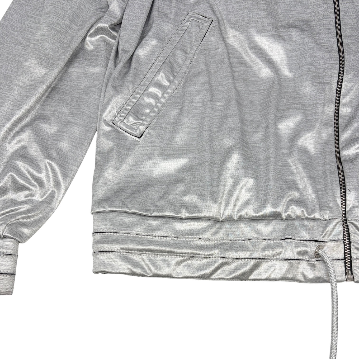 CHANEL Vintage P43484 Big CC Logo Zip Hoodie Jacket #42 Silver Black 901958