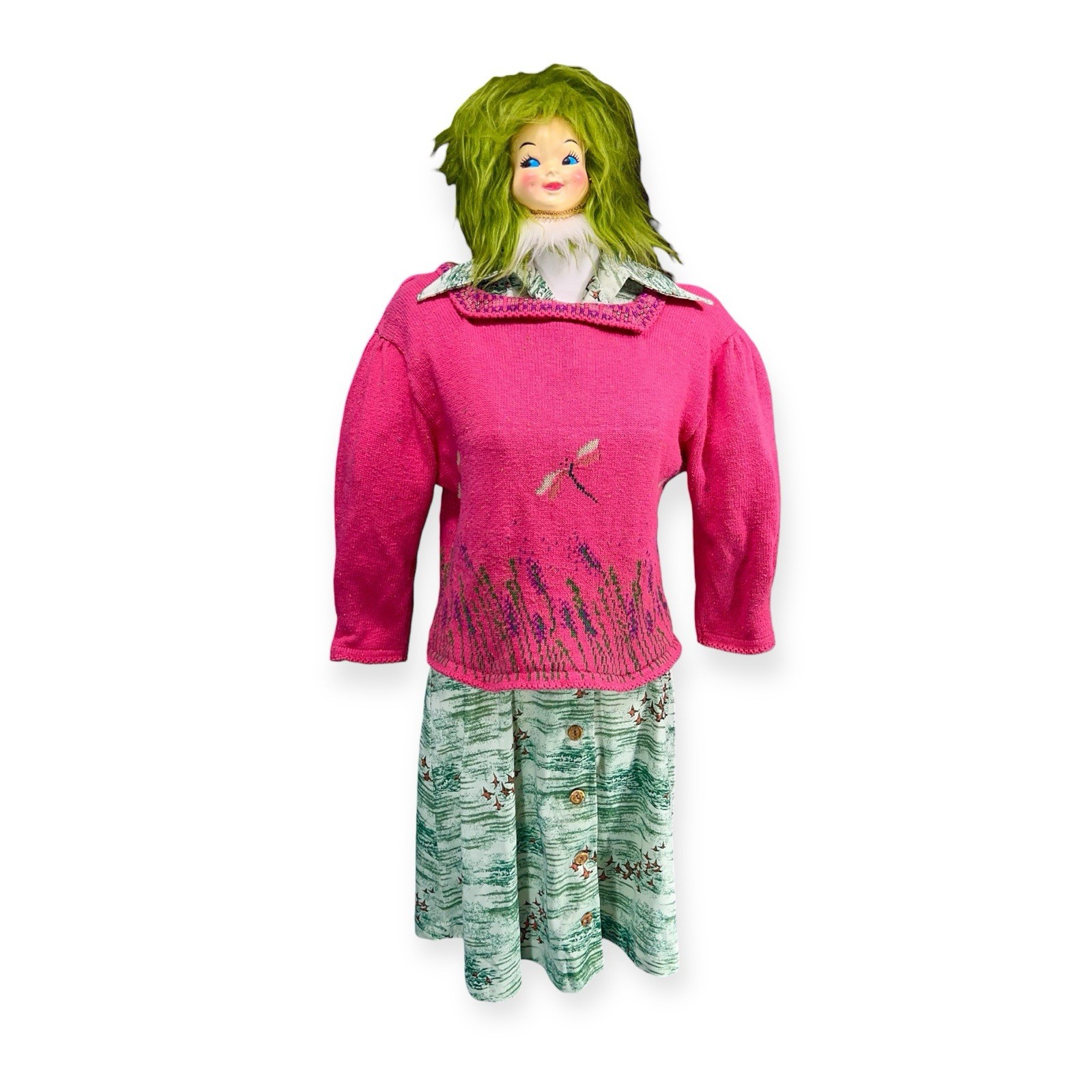 VTG 1990s COTTON DRAGONFLY WHIMSICAL CROPPED SWEATER Y2K FAIRY CORE BOHO PRAIRIE