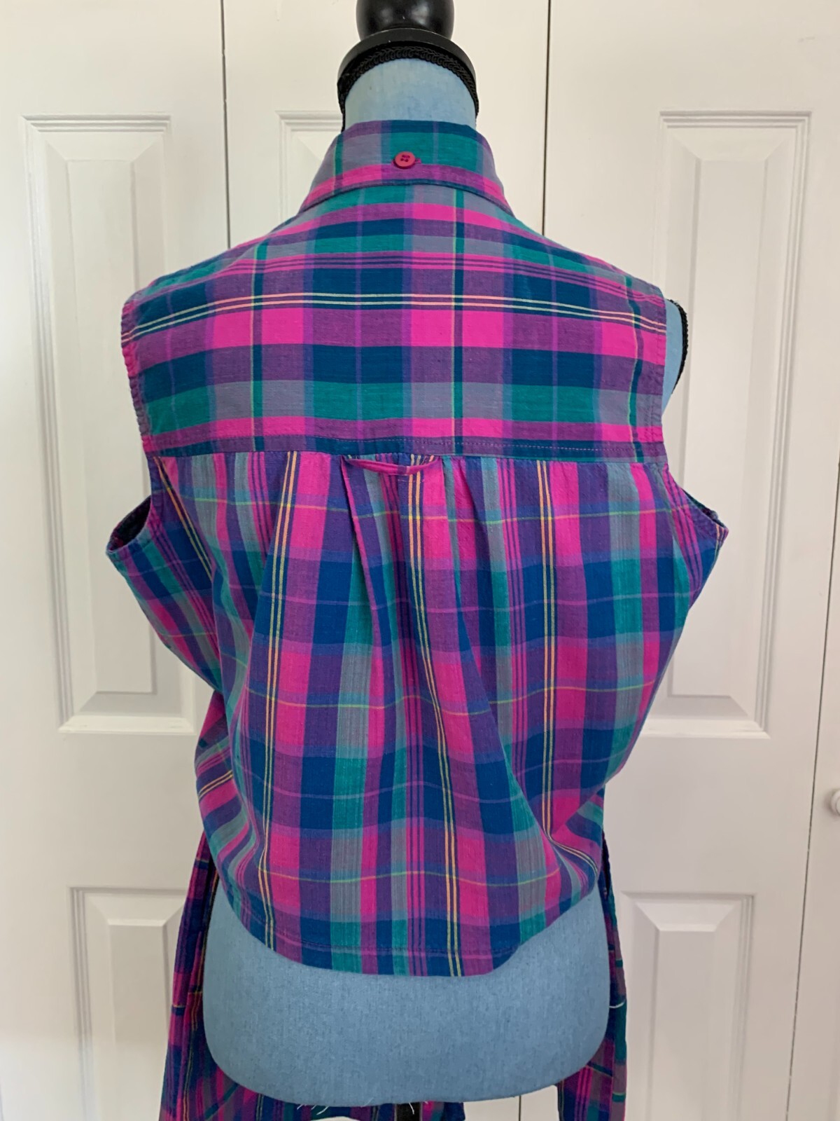 Vintage 1990’s Trend Basics 2 Piece Short Set Cropped Plaid Pink Purple M/L
