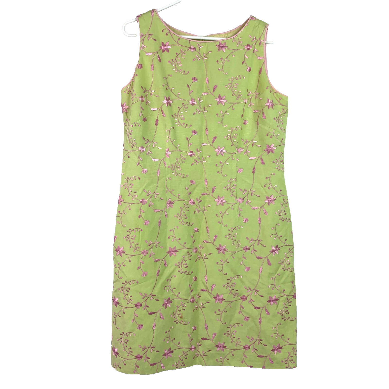 Vintage Y2K Jessica Howard Pink Embroidered Green Sleeveless Shift Dress Size 14