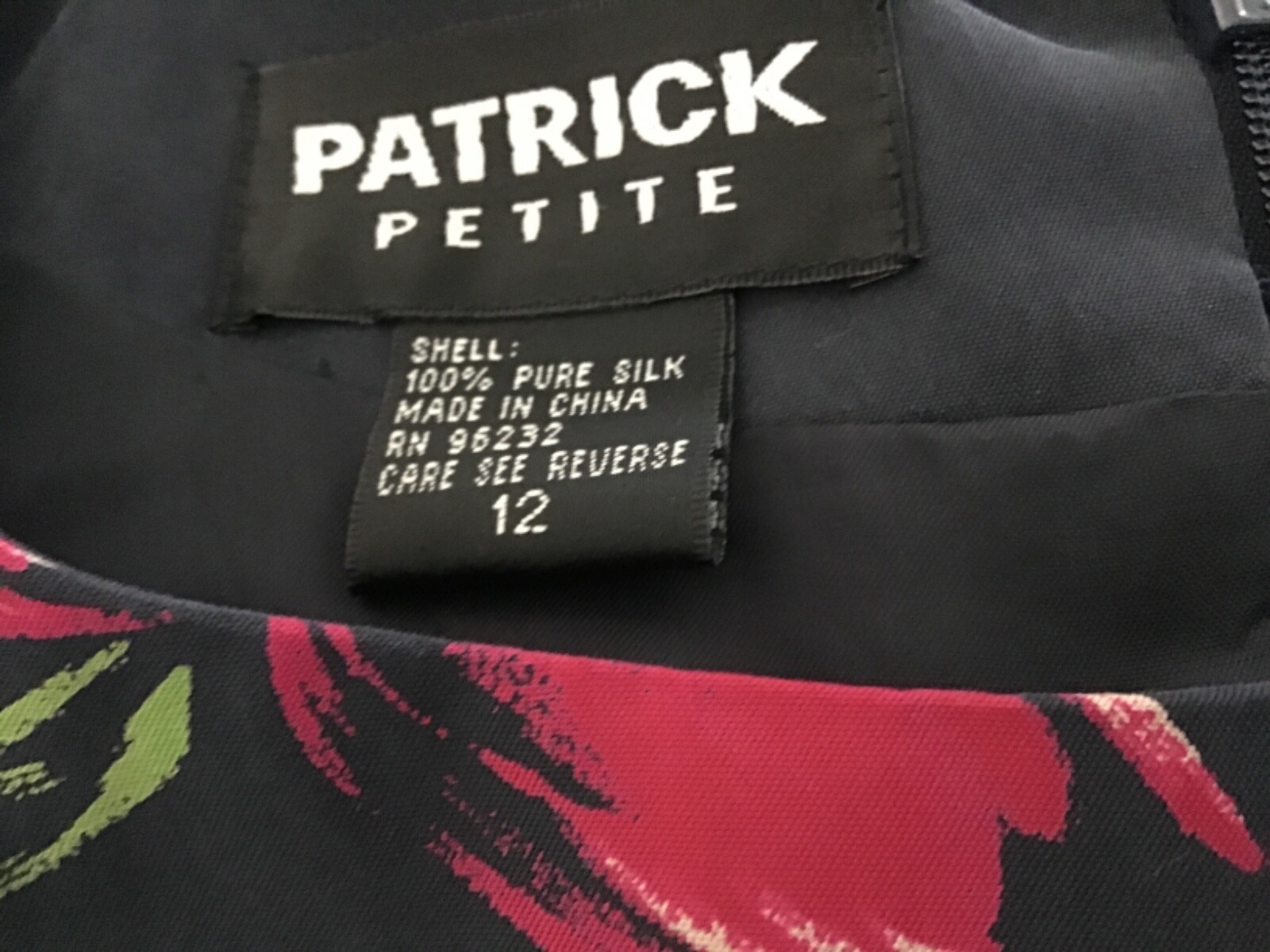 Vintage Patrick Petite Navy With Pink Flowers Pure Silk Lined Dress Size 12P