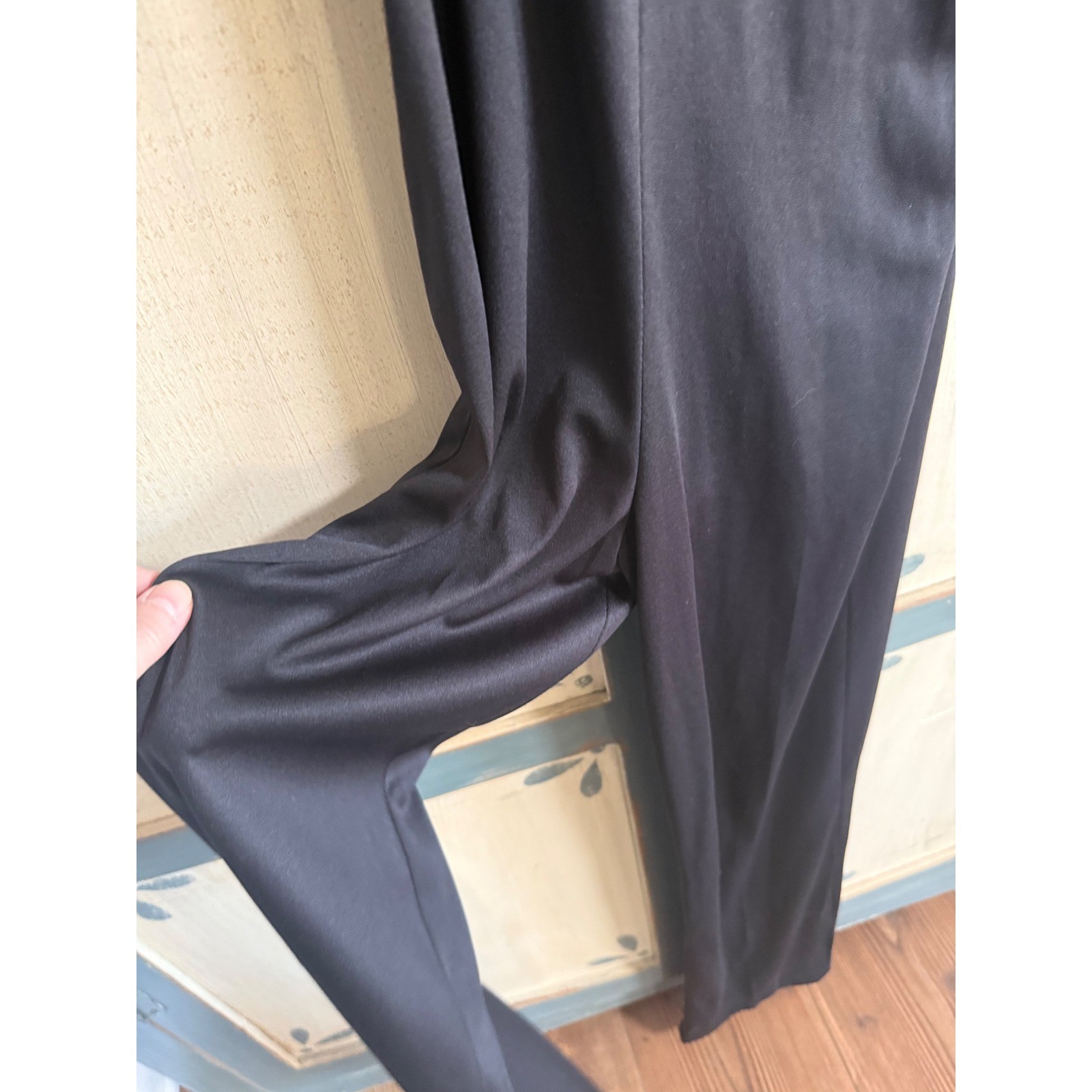 Vintage Black Spaghetti Strap Jumpsuit Wide Leg Sweetheart Neck 100% Disco 5