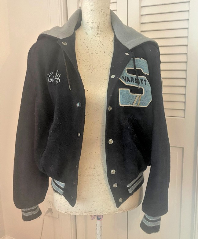 1985 Vintage Dark & Light Blue Wool Varsity Jacket Woman&rsquo;s SMALL