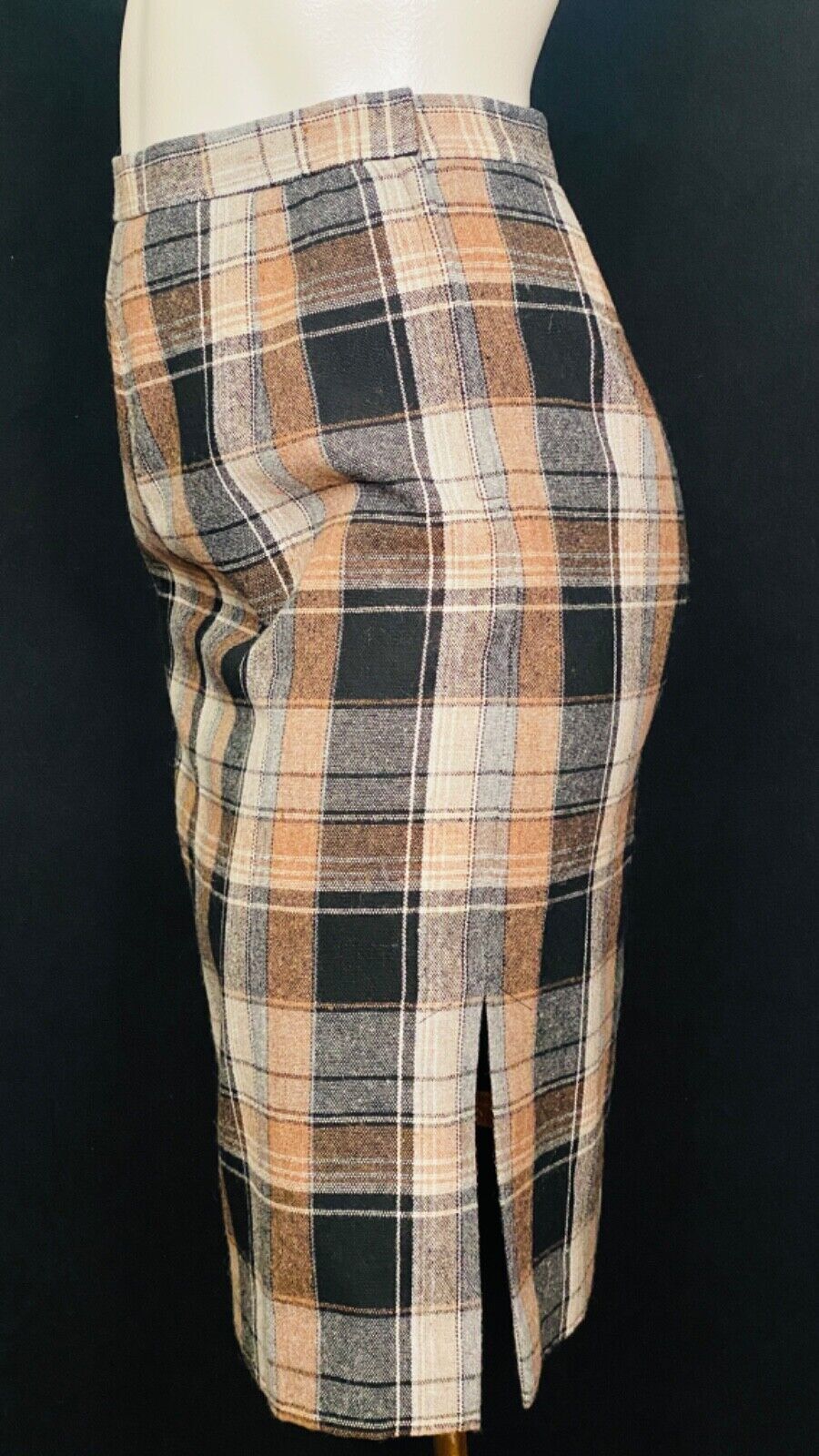 Vintage brown black wool plaid suit jacket blazer skirt set outfit XL plus size