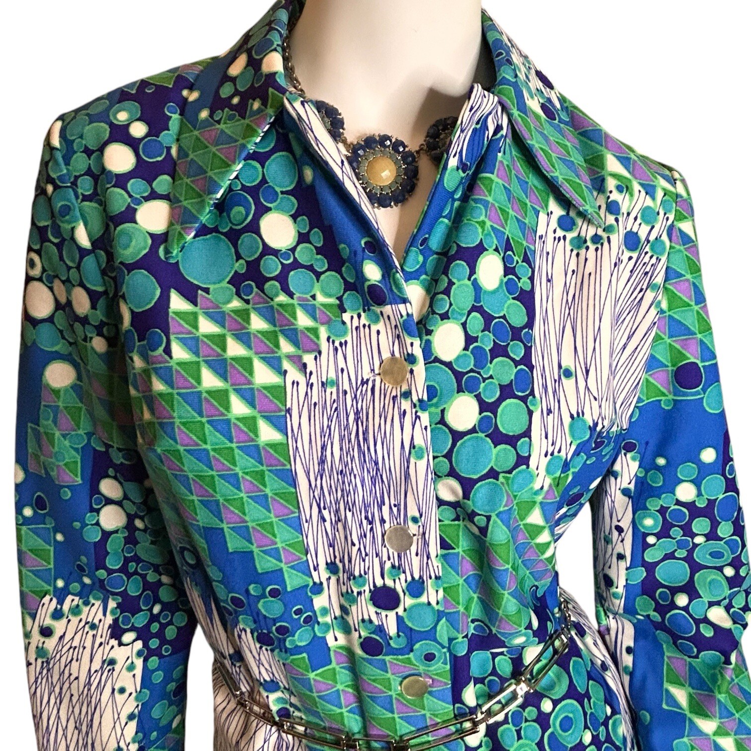 Vintage 70s Stockton Mod Blue Dagger Collar Blouse Size Vintage 14