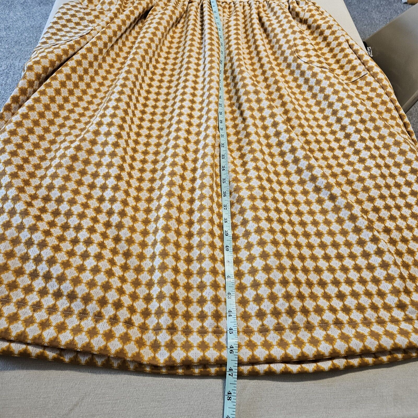 Handmade 70s Dress Polyester Yellow Brown Size L EUC