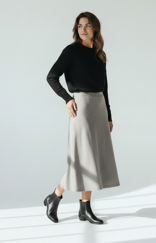 Vtg Ralph Lauren Maxi Skirt Gray Wool Crepe Sz 10 A-Line Pockets Classic