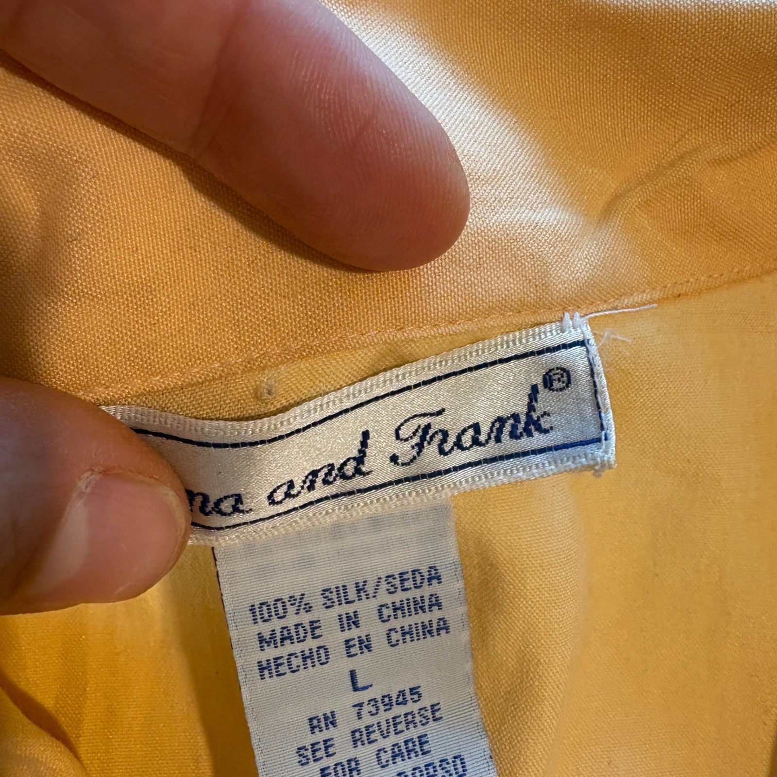 Anna & Frank Vintage 100% Silk Short Sleeve Button Up Shirt Orange Sz L Tie Back