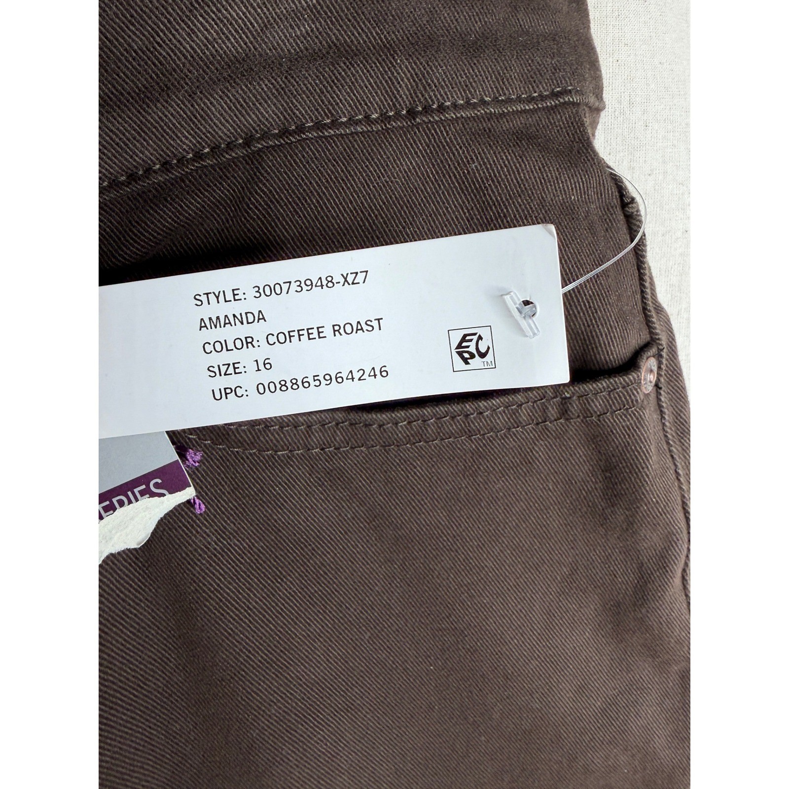 New Gloria Vanderbilt Amanda Slimming Classic Tapered Leg Pants size 16 Brown