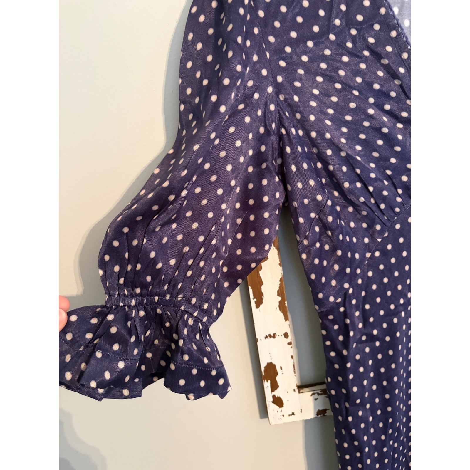 Anthropologie Conditions Apply V-Neck Maxi Dress Satin Polka Dots Size Petite S