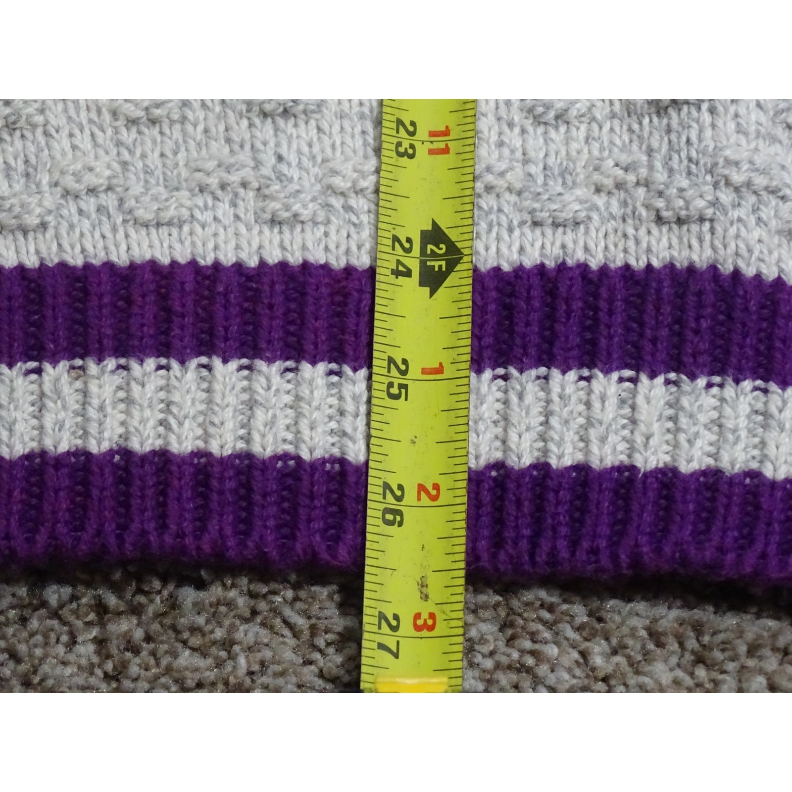 Vtg United States Sweaters 100% Cotton Knit Pullover Size Large Purple Ringer
