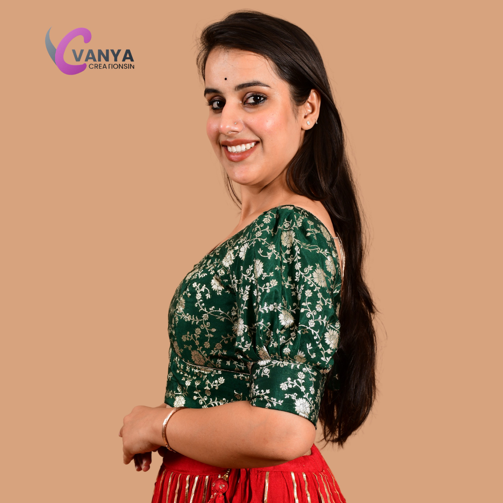 Banarasi Brocade Handcrafted Sari Blouse V Neck Top for Women Backless Luxurious