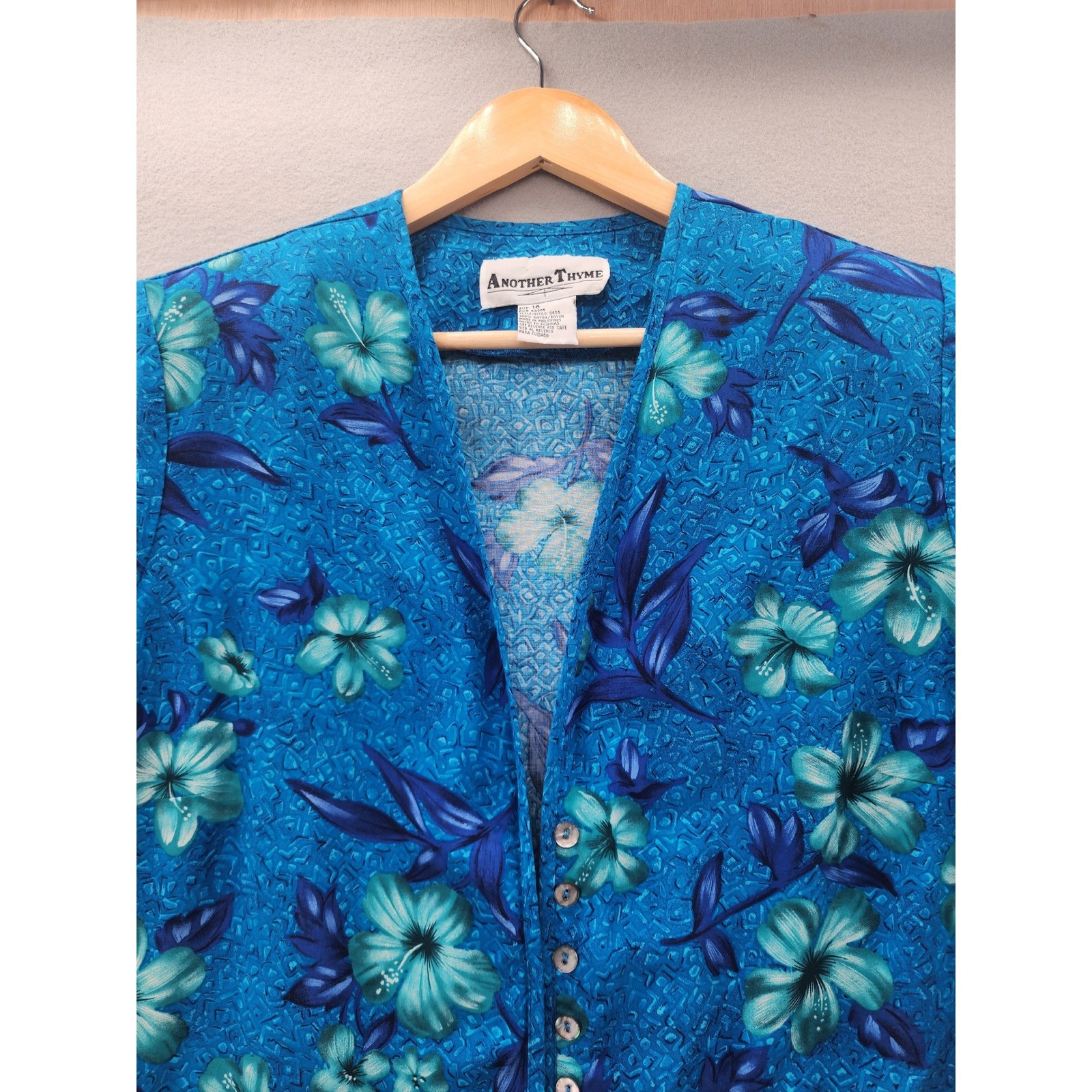 Another Thyme Vintage 90s Tropical Floral Blue Maxi Dress & Jacket Set Size 16
