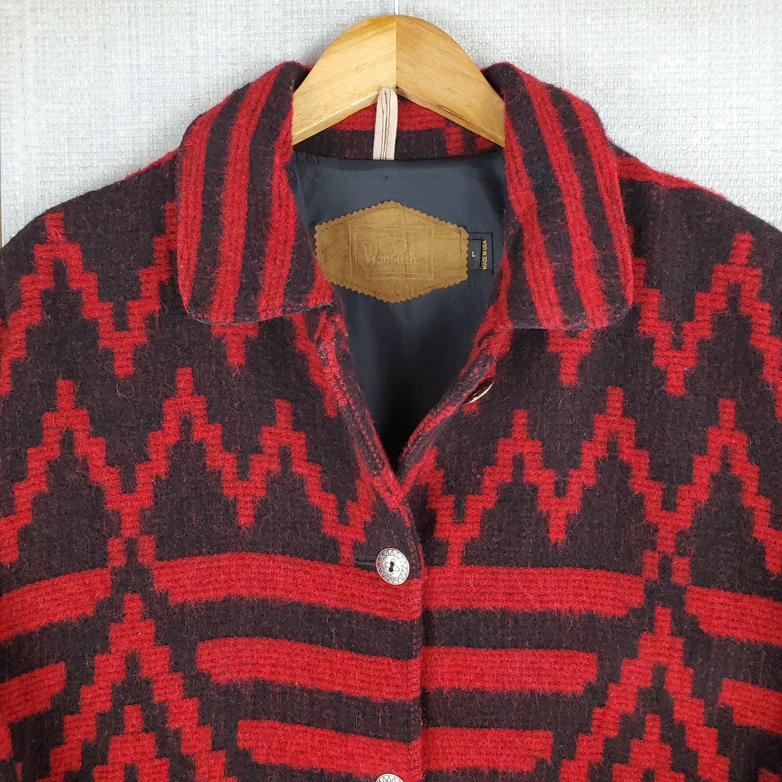 VTG WOOLRICH USA Size Large Womens Wool Aztec Southwest Chore Barn Jacket Coat