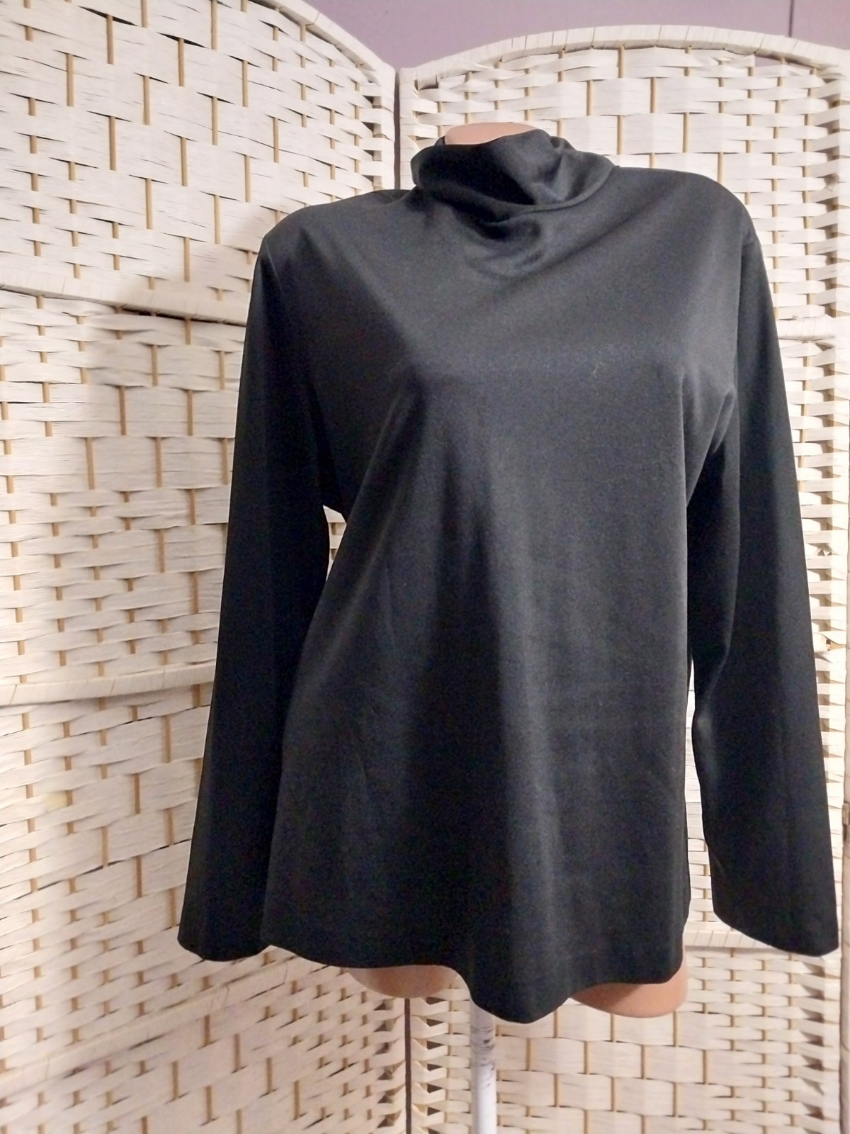VTG 70S SILKY NYLON TALON ZIP BACK hIGH NECK DISCO CAT WALK BLOUSE TIMELESS 50&Prime;