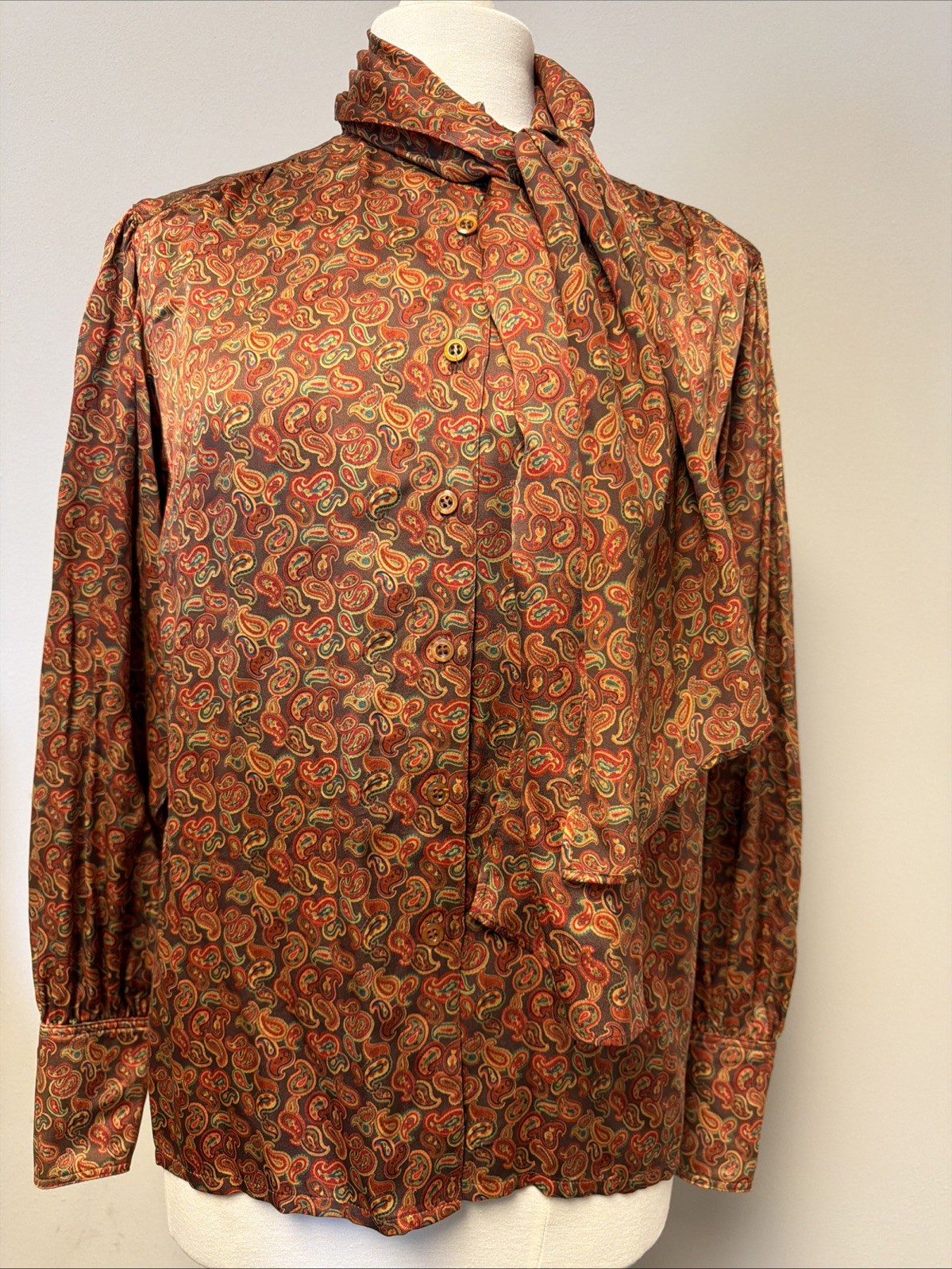 Vintage 1980&rsquo;s ESCADA Copper Brown Orange Paisley Print Silk Blouse Germany SRB