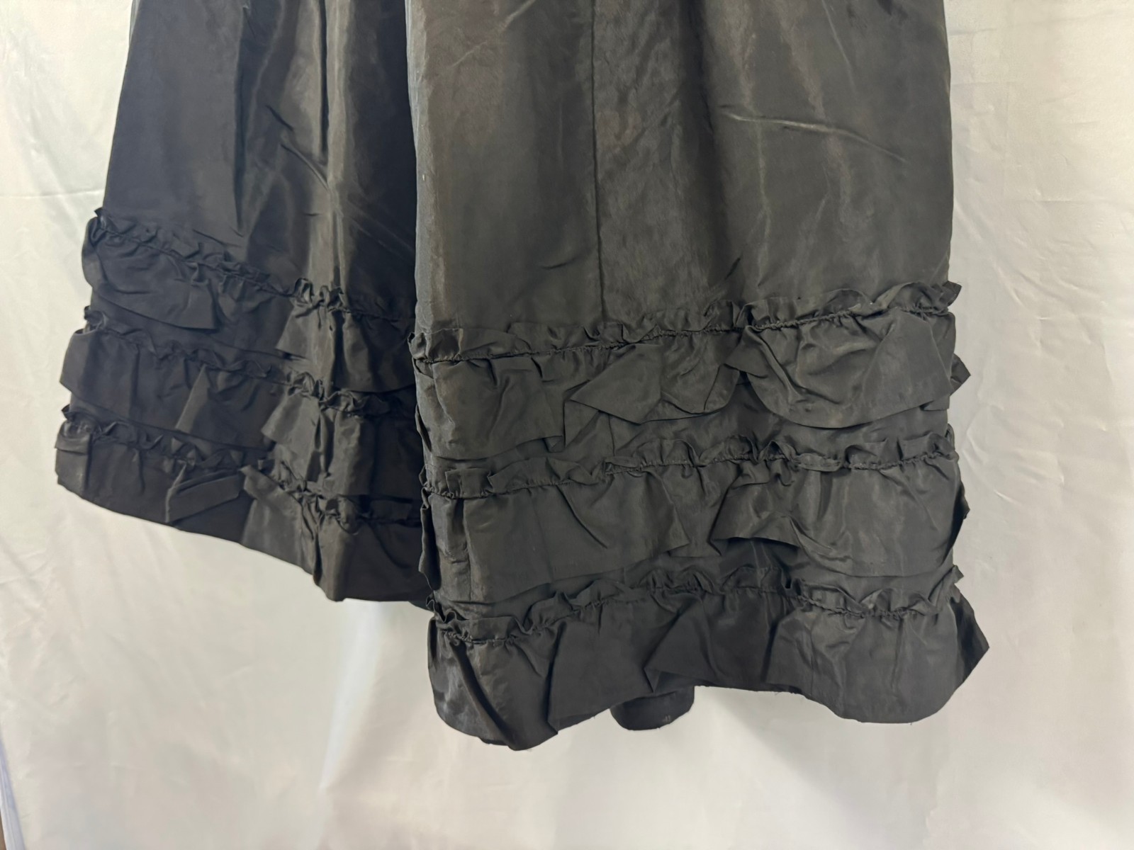 Antique Victorian Black Silk Taffeta Skirt Triple Ruffle Bustle Era Handmade
