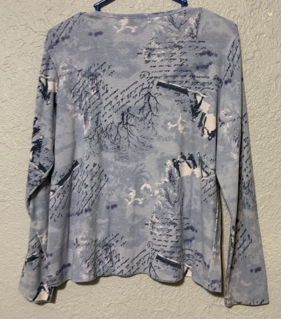 Brunswick Square Blue Letter Script L Pullover Long Sleeve Shirt Boat Neck Top