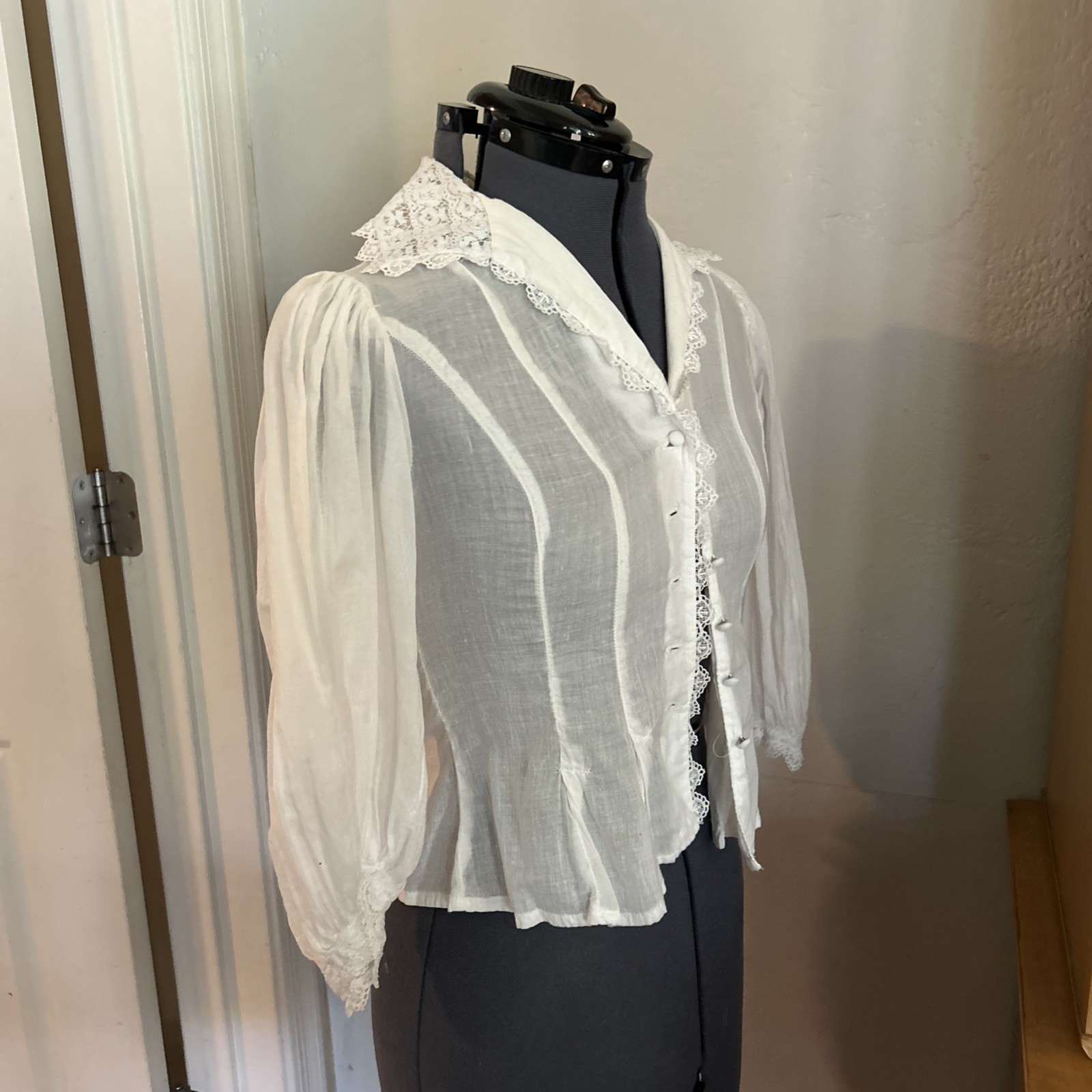 Antique/ Vintage Prairie Edwardian Victorian white blouse S 100% Cotton
