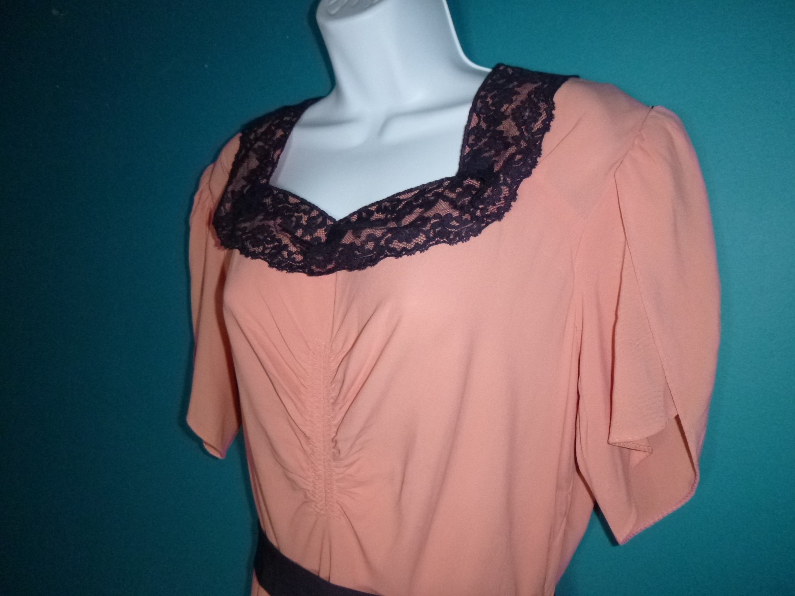 Vtg 1940s Andora New York Peach Rayon Evening Gown VOLUP Sz XL **TLC**