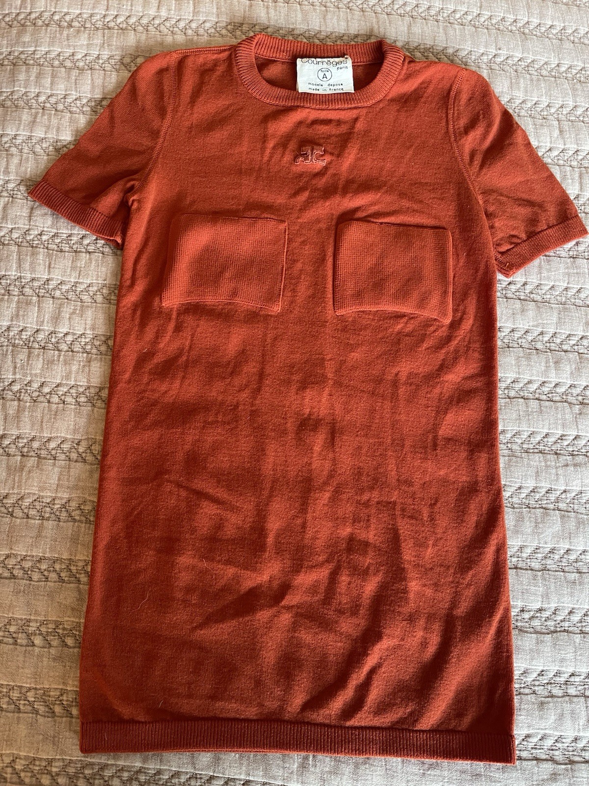 Vintage 70s Courreges Sheer Patch Pocket Logo T-Shirt Burnt Orange – SEXY!