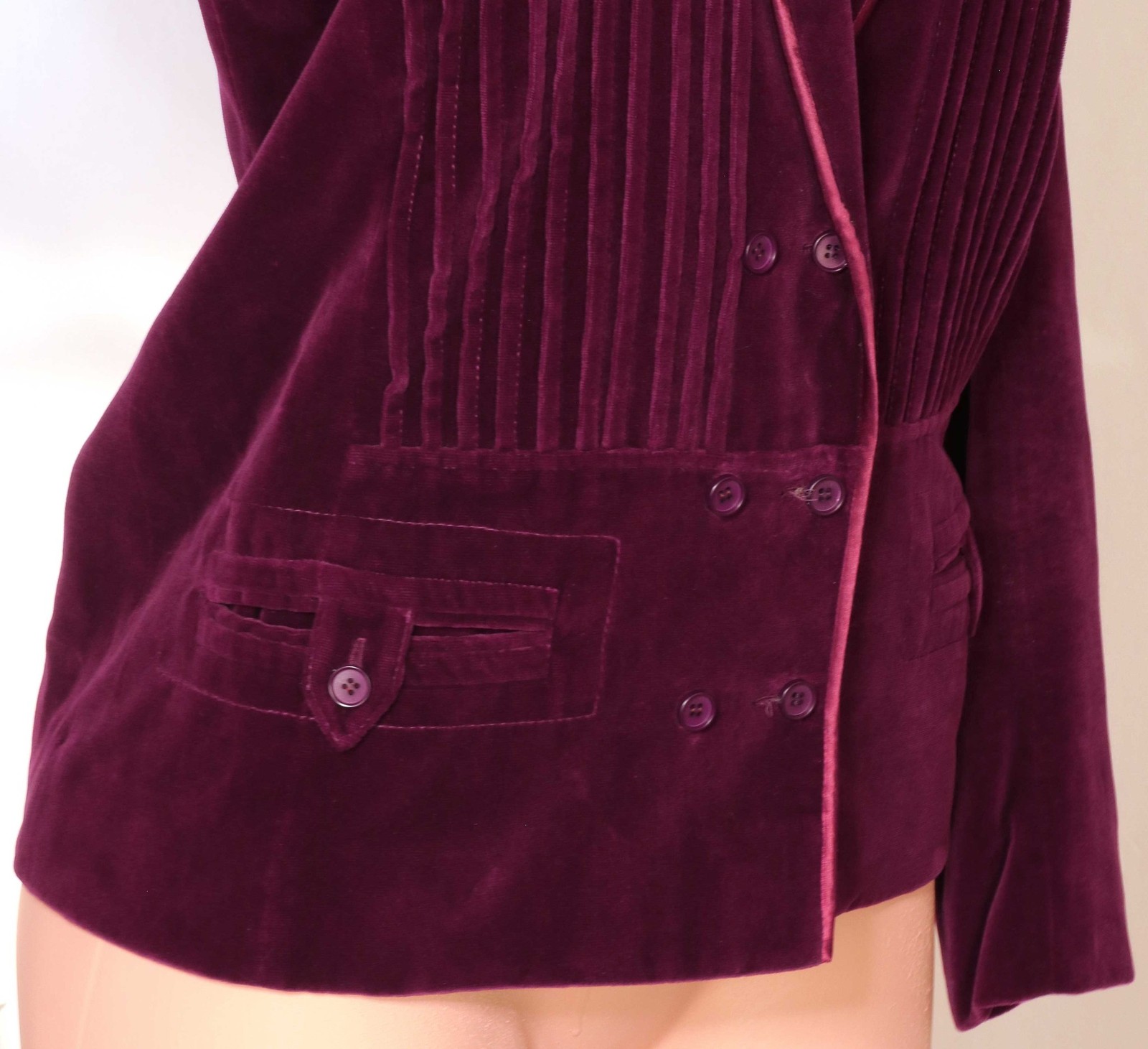 Vintage Ted Lapidus Haute Couture Jacket Burgundy Red Pleated Velvet Satin 36/S