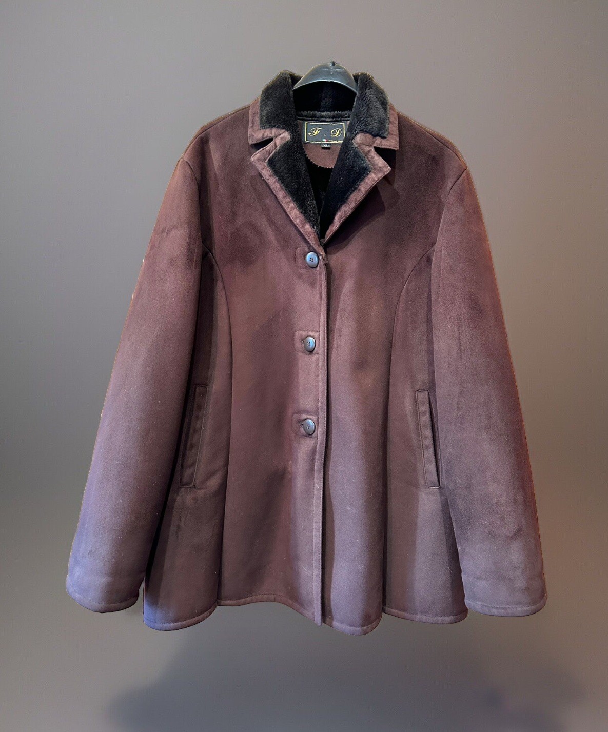 VTG Lambskin Fur Jacket Women&rsquo;s XL Brown Suede Italian Vegan? Maker F.D Korea
