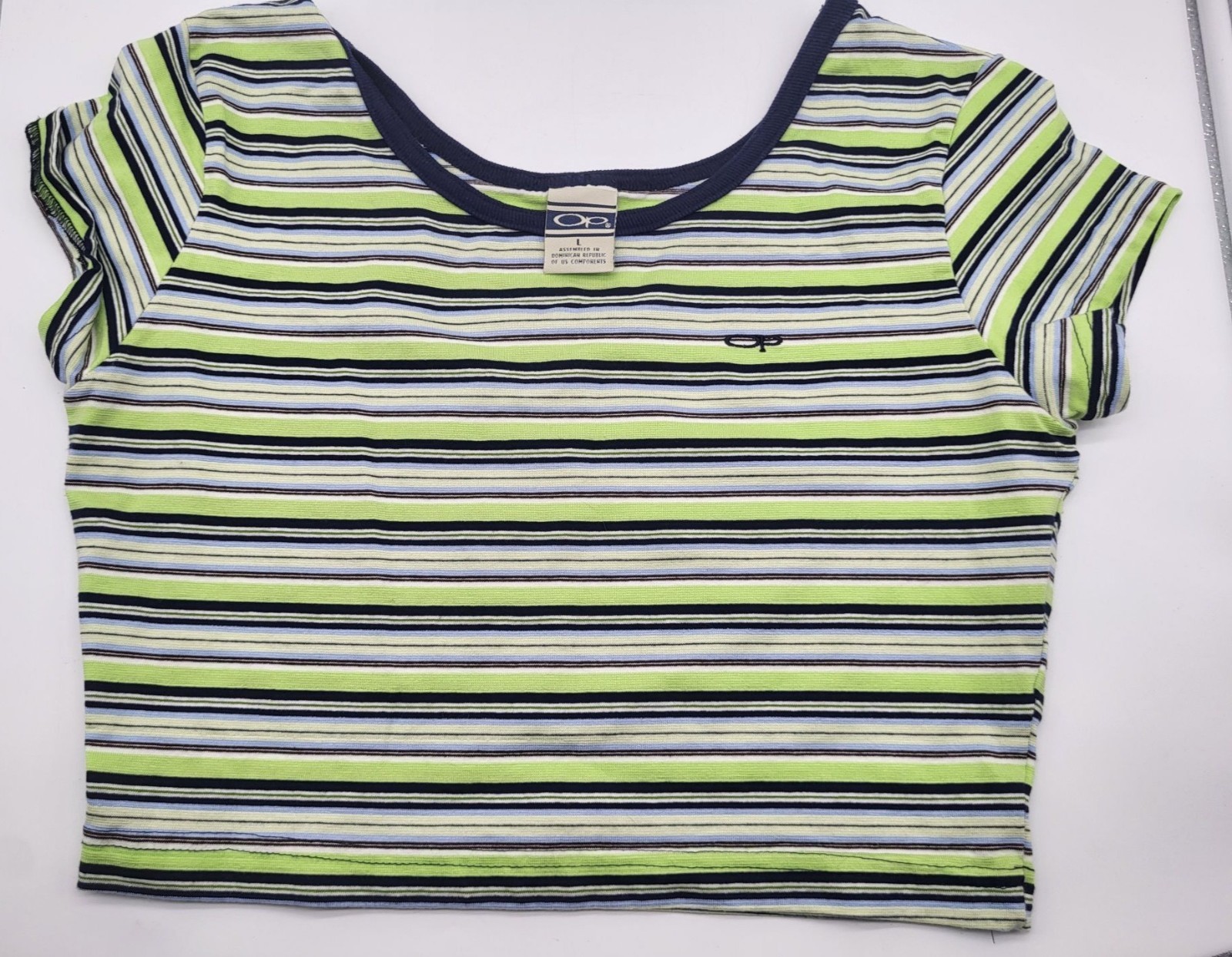 OP Ocean Pacific LG Vintage y2k 90s Striped Crop Top Baby T Summer Beach Grunge