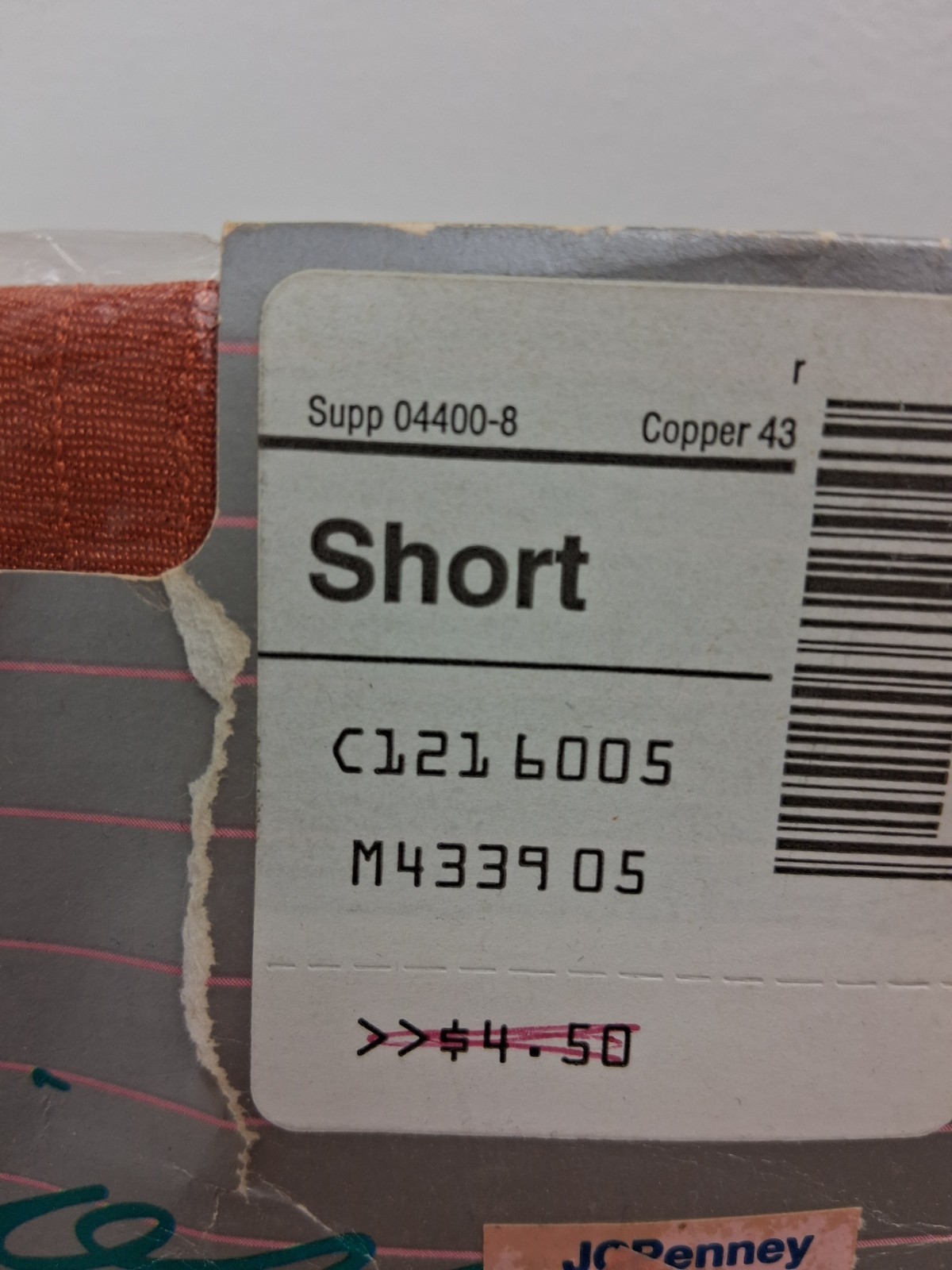 Vtg JC Penney Pantyhose Control Top Shiny Rib Copper Orange Short NIP