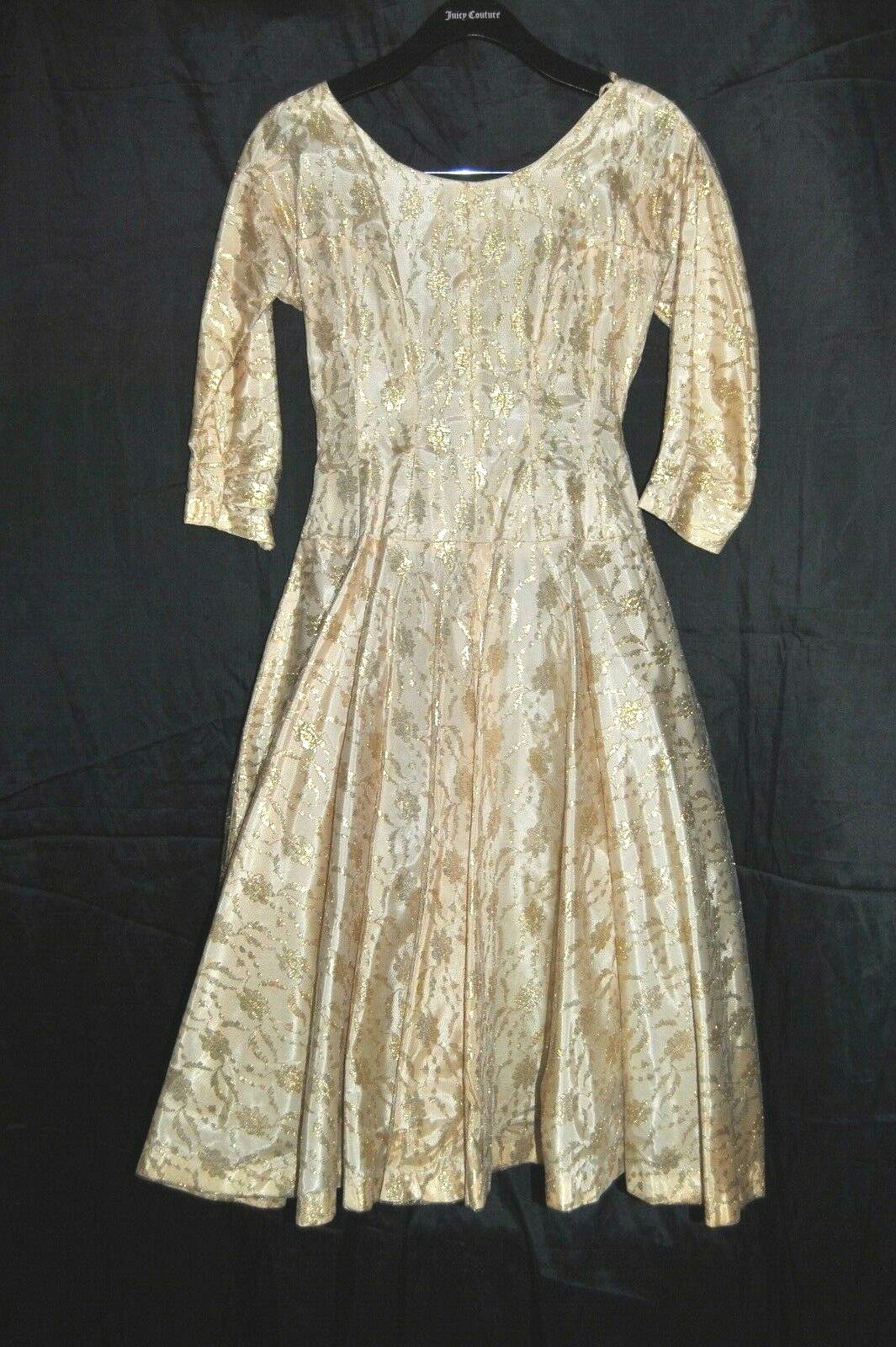 Vintage 40s-50s GOLD LACE FULL CIRCLE SKIRT Party Prom Dress sz S-M Hand Made