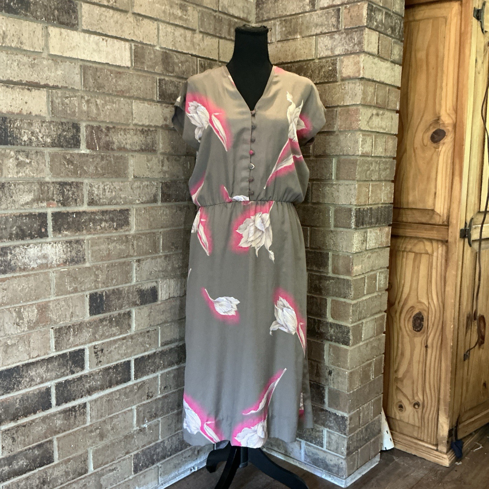 VTG Nardis of Dallas Custom Tailored Floral Tulip Midi Dress Womens Sz M/L #16F2