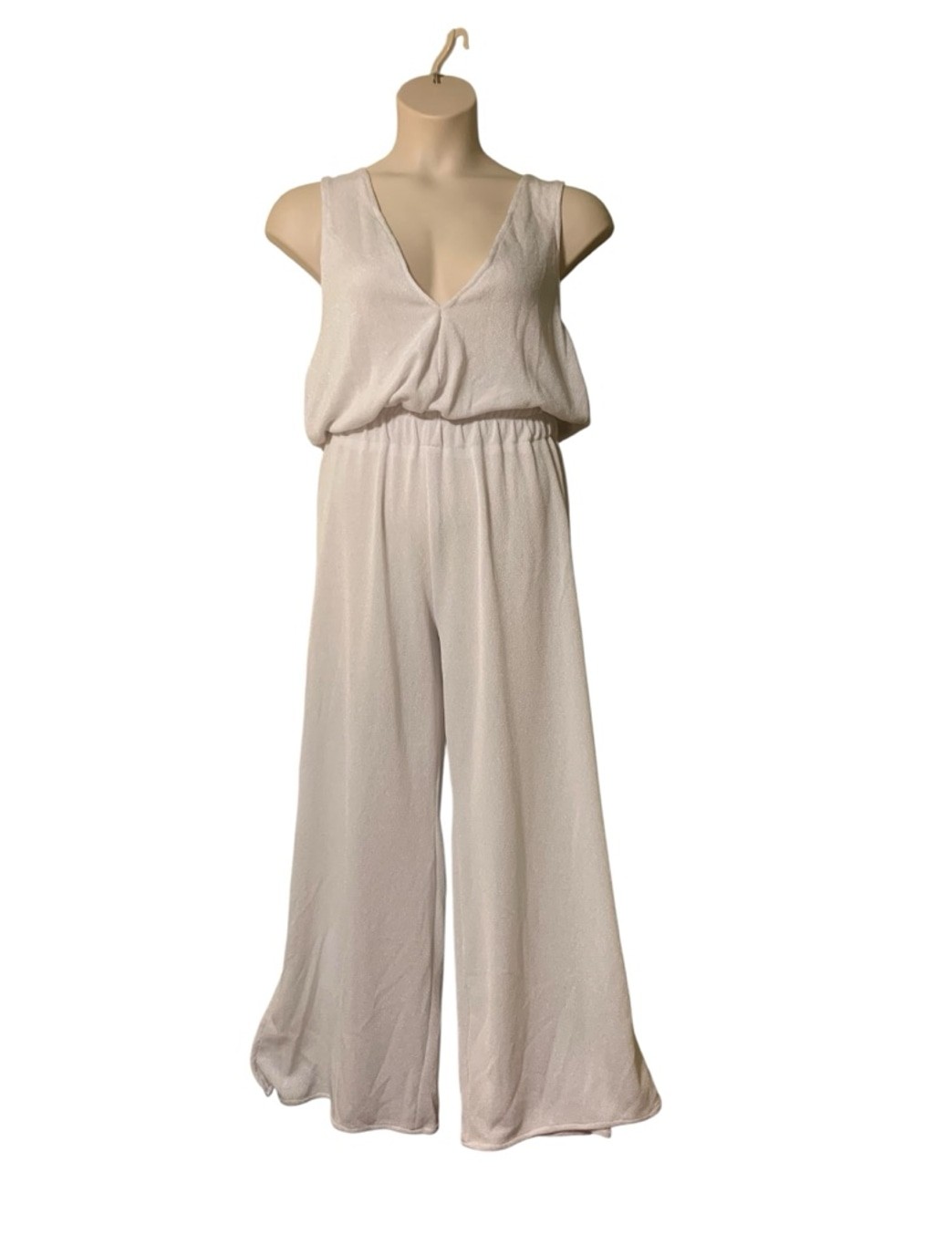 Vntg 70’s Women&rsquo;s handmade White Sleeveless Wide Leg Jumpsuit M